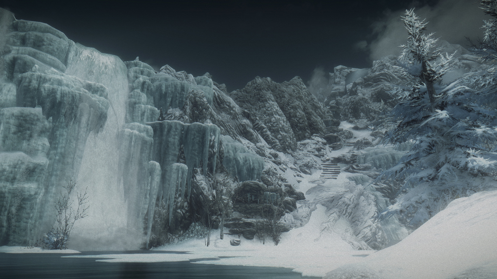 Скайрим водопады. Ледяной водопад. Замерзший водопад фэнтези. Замерзший водопад арт.
