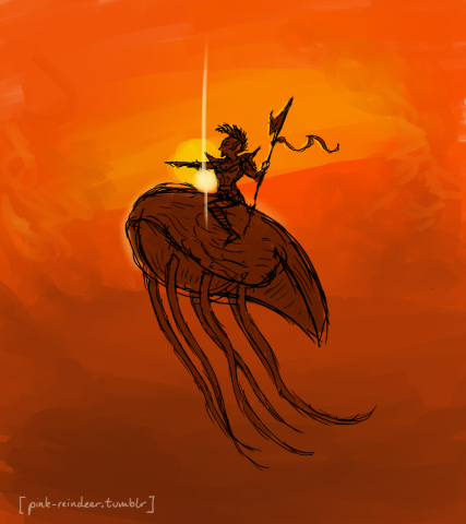 Nerevar Riding Netch Majestically into Sunset