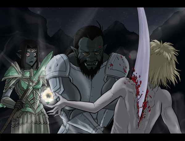 Dakog and Misora fight a vampire