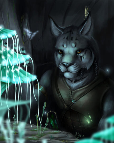 Khajiit and glowing mushrooms