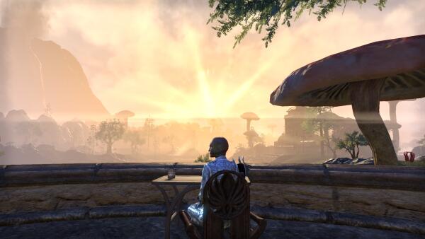 Morning tea with a view of the Red Mountain