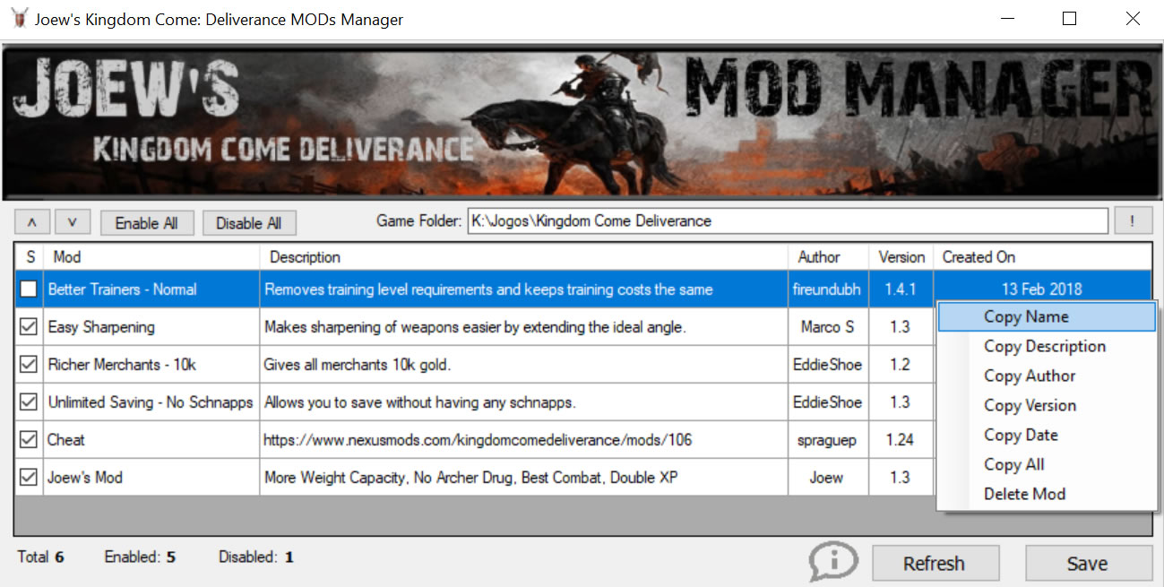 Joew's Kingdom Come Deliverance Mods Manager