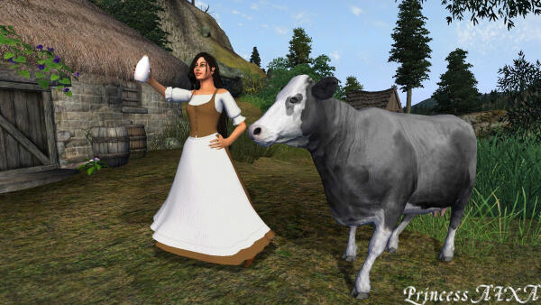 With cow